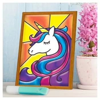 Витражная мини-картина "Единорог" 10х15