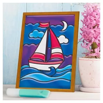 Витражная мини-картина «Парусник» 10 х 15 см. набор для творчества