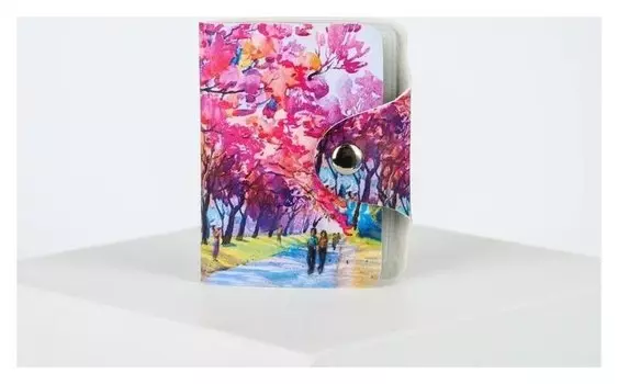 Визитница, 28 картхолдеров, на кнопке, цвет розовый