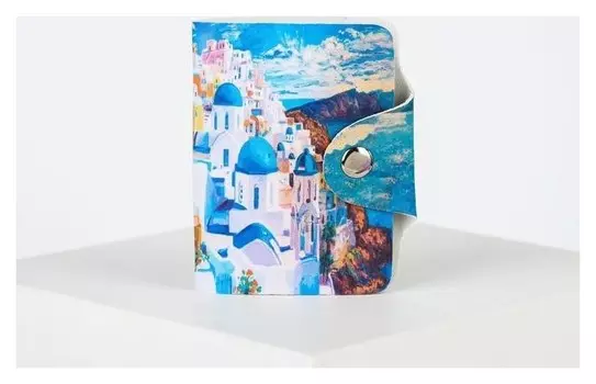 Визитница, 28 картхолдеров, на кнопке, цвет синий