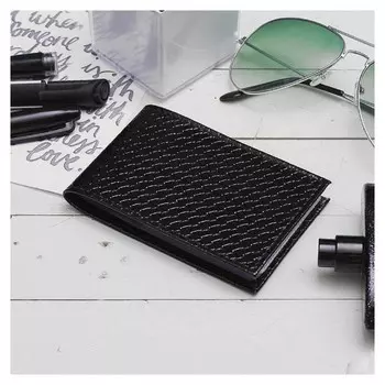 Визитница горизонтальная, 1 ряд, 18 листов, плетёнка, цвет чёрный