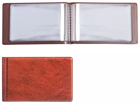 Визитница однорядная на 28 визитных, дисконтных или кредитных карт, коричневая, 2054-104