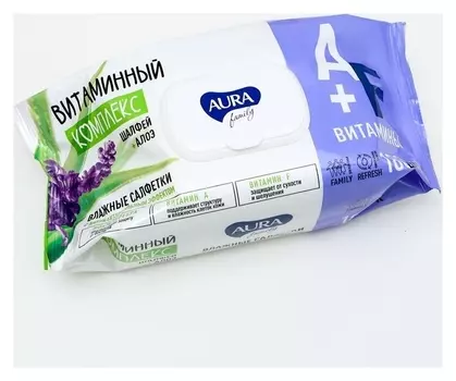 Влажные салфетки Aura Family с антибактериальным эффектом Big-pack 180шт