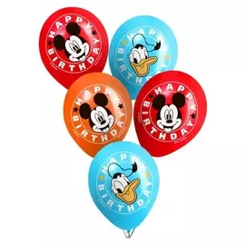 Воздушные шары цветные "Happy Birthday", микки маус и его друзья, 12 дюйм (Набор 5 шт)