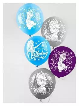 Воздушные шары "С днем рождения", холодное сердце (Набор 5 шт) 12 дюйм