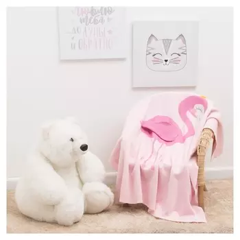 Вязаный плед "Крошка Я" фламинго, размер 90х90 см, цвет розовый