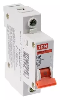 Выключатель автоматический TDM ва47-63, 1п, 6 А, 4.5 кА, В, Sq0218-0037
