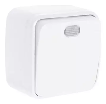 Выключатель "Дача" народный, 10 А, Ip20, 1 клавиша, открытый, белый, со светодиодом