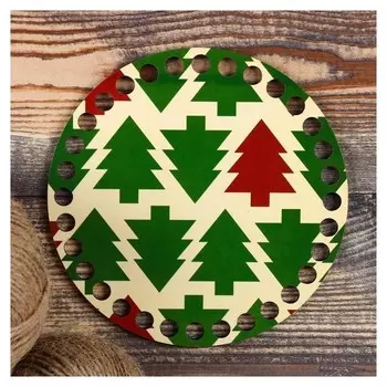 Заготовка для вязания "Круг хвойный лес", донышко двп, размер 15 см