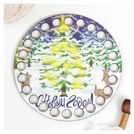 Заготовка для вязания "Круг. ёлка и зайчики" донышко 10 см