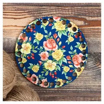 Заготовка для вязания "Круг роспись цветов", донышко двп, размер 15 см