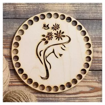 Заготовка для вязания "Круг, с цветочком", донышко фанера 3 мм, 15 см, D=10мм