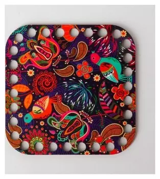 Заготовка для вязания "Квадрат скругленный. макро цветы", донышко фанера, размер 10 см