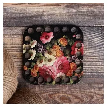 Заготовка для вязания "Квадрат скруглённый жостовская роспись №1", донышко, размер 10 см