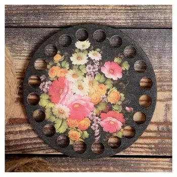 Заготовка для вязания "Жостовская роспись №1", донышко фанера 3 мм, 10 см, D=9мм