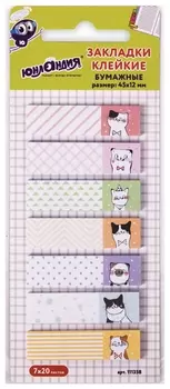 Закладки клейкие юнландия "Котики", 45х12 мм, с печатью, 7 штук х 20 листов, 111358