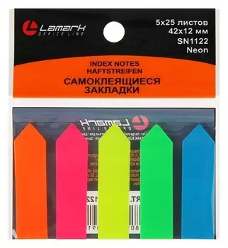 Закладки с клеевым краем Lamark Neon, пластиковые, 12 X 42 мм, 5 цветов по 25 листов, «Стрелки»