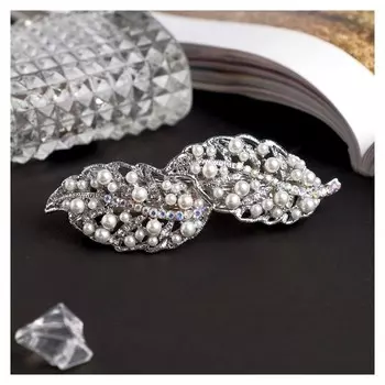 Заколка-автомат для волос "Амарет" 8,5 см, листики с жемчугом