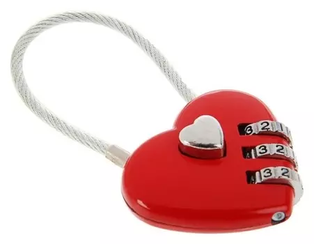 Замок навесной кодовый, "Сердце", красный