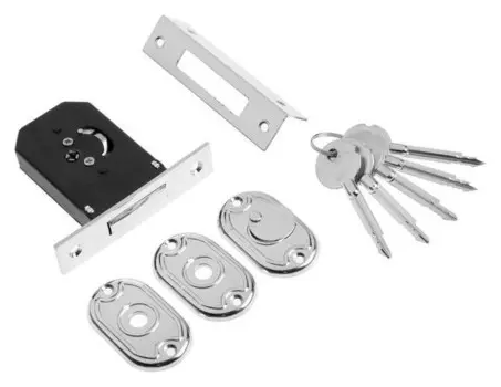 Замок врезной без ручек "Стандарт" 955-5к CP, крест.ключ, цвет хром