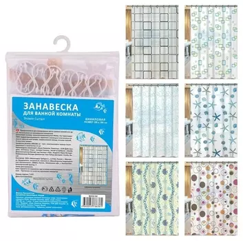 Занавеска ** для ванной комнаты винил 6диз 180*180 см
