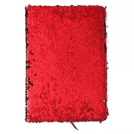 Записная книжка подарочная формат А5, 80 листов, линия, пайетки двухцветные красно-серебристые