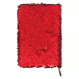 Записная книжка подарочная формат А6, 80 листов, линия, пайетки двухцветные красно-зеленые