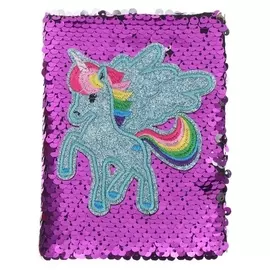 Записная книжка подарочная, формат А6, 80 листов в линейку, пайетки фиолетово-серебристые, "Единорог"