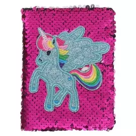 Записная книжка подарочная, формат А6, 80 листов в линейку, пайетки малиново-серебристые, "Единорог"