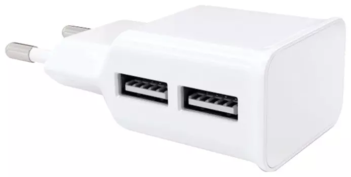 Зарядное устройство сетевое (220 В) RED Line Nt-2a, кабель Microusb 1 м, 2 порта Usb, выходной ток 2,1 А, белое, ут000012256
