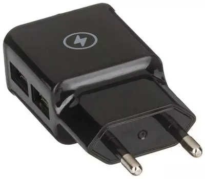 Зарядное устройство сетевое (220 В), RED Line Nt-2a, кабель Microusb 1 м, 2 порта Usb, выходной ток 2,1 А, черное, ут000013638