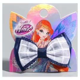 Зажим-бант в клетку с синим элементом