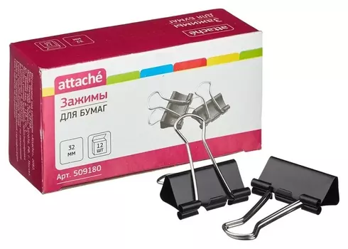 Зажим для бумаг 32мм 12шт/уп Attache, в картонной коробке