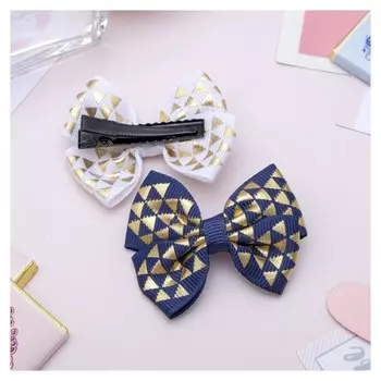 Зажим для волос "Бантик" 4 см ромбики