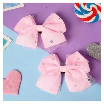 Зажим для волос "Бантик вивиан" (Набор 2 шт) сверкание, 4,5 см, розовый