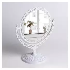 Зеркало настольное «Ажур», двустороннее, с увеличением, D зеркальной поверхности — 14,7 см, цвет белый