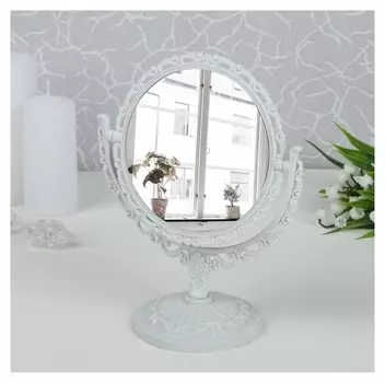 Зеркало настольное «Ажур», двустороннее, с увеличением, D зеркальной поверхности 9,5 см, цвет белый