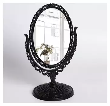 Зеркало настольное «Ажур», двустороннее, с увеличением, зеркальная поверхность — 8,8 × 12,2 см, цвет чёрный