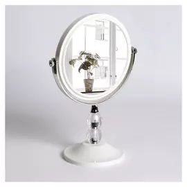 Зеркало настольное, двустороннее, с увеличением, D зеркальной поверхности 14,5 см, цвет белый