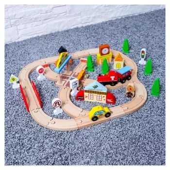 Железная дорога, 60 элементов, в собран. виде: 48×46 см, в пластиком боксе