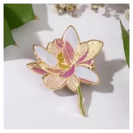 Значок "Цветок лотос", цвет бело-розовый в золоте