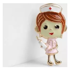 Значок "Медсестра" с уколом, цветная в золоте