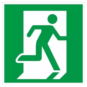 Знак безопасности E01-02 выход здесь (Правостор) (плёнка,200х200)