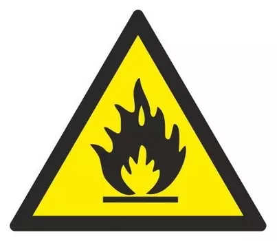 Знак безопасности W01 пожароопасно.легковоспл.в-ва (Плёнка,200х200)