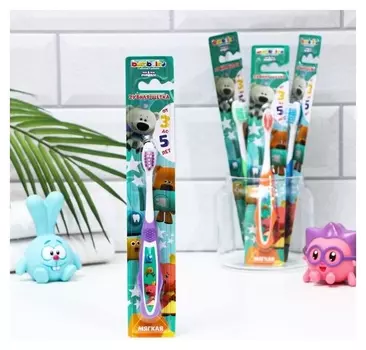 Зубная щётка детская Bambolina «Мимимишки» мягкая, с подушечкой для чистки языка, 3-5 лет