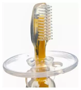 Зубная щётка детская, силиконовая с ограничителем, от 0 мес., цвет жёлтый