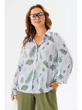 Блузка 1134.1 серо-голубой (растительный принт)
