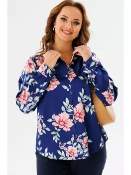 Блузка 1134.1 синий (принт цветы)