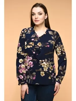 Блузка 1819-тем.синий с цветами