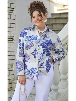 Блузка 22553/1 диз.цветы синий+белый